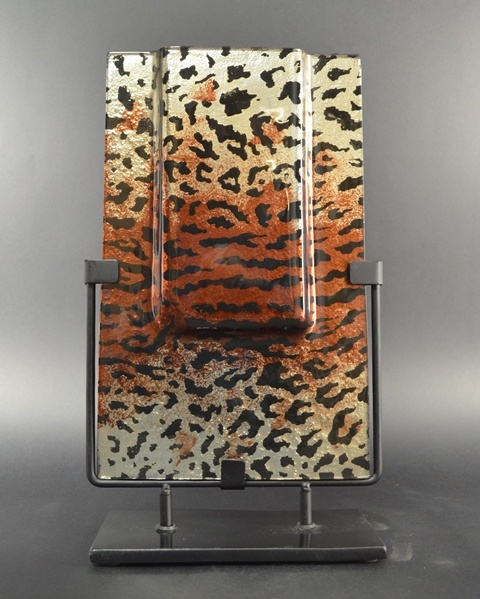 Wreed bijgeloof Brig Glazen Vaas in Metalen Standaard Art Leopard, rechthoekig